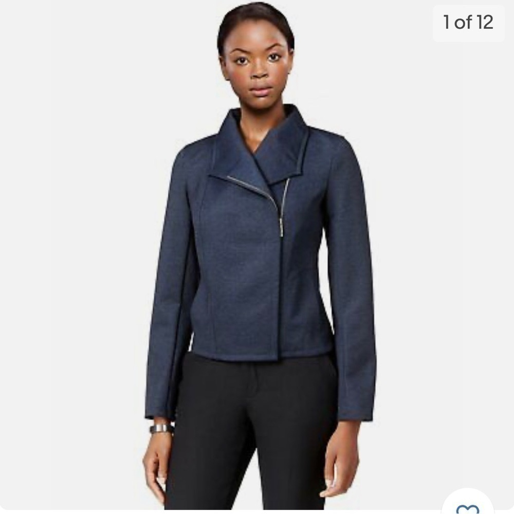 NWT Tommy Hilfiger Indigo Blue Asymmetrical Moto Jacket Blazer Size 10